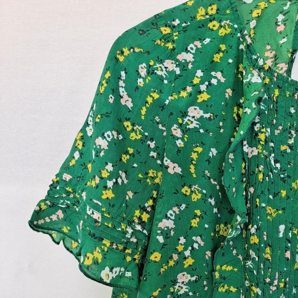 Lucky Brand Green Floral Print Cropped Ruffle Front Top szM - Picture 5 of 12